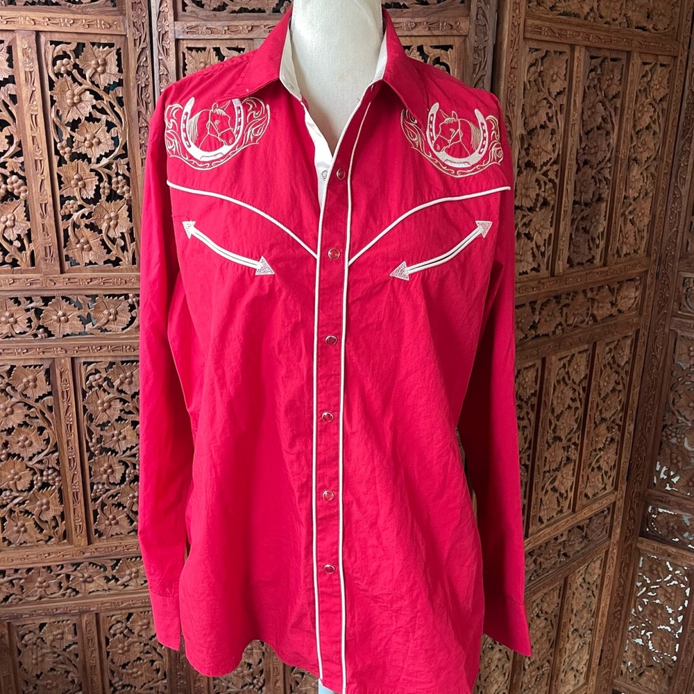 Vintage embroidered western cowboy horseshoe rodeo pearl snap button down Shirt